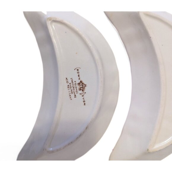 Vintage Crown Devon Staffordshire England Crescent Dishes Brown Red Floral China - Picture 4 of 5